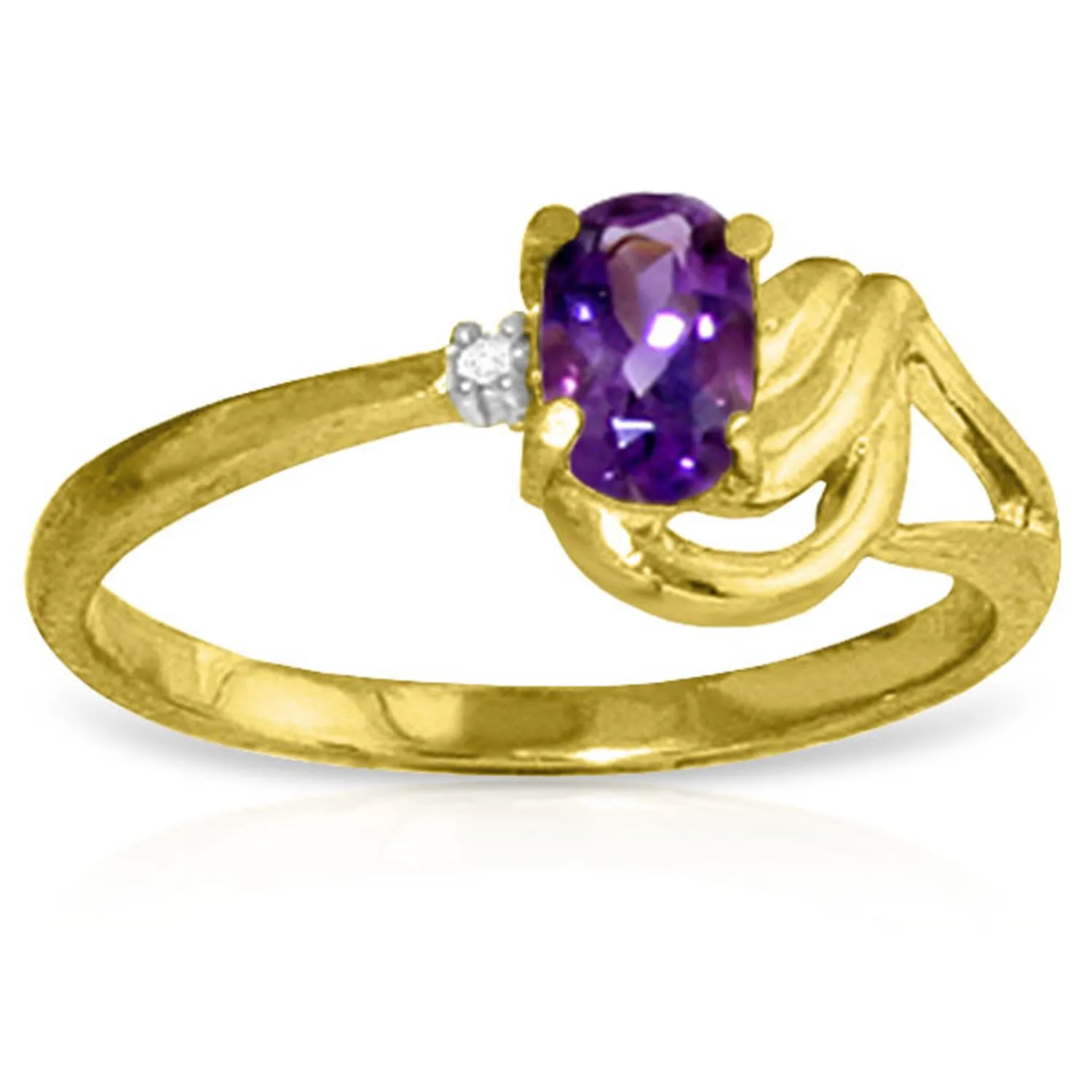 0.46 ct 14k Solid Gold Ring with Natural Amethyst and Diamond, Size 7, Available in Yellow, White, Rose Gold