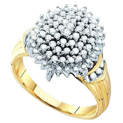 0.50 Carat 10K Yellow Gold Round Cut White Diamond Ladies Cluster Right Hand Ring, Dazzlingrock