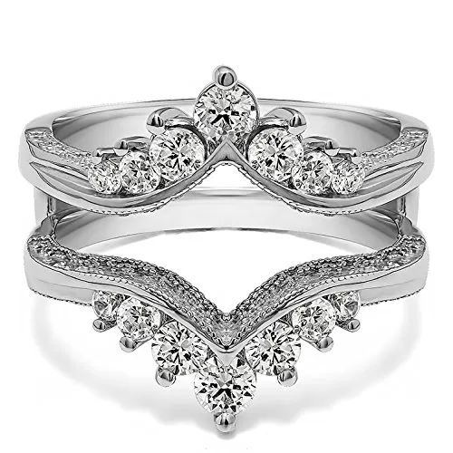 0.74 Ct. Chevron Vintage Ring Guard in Sterling Silver with Cubic Zirconia for Solitaire Engagement Rings