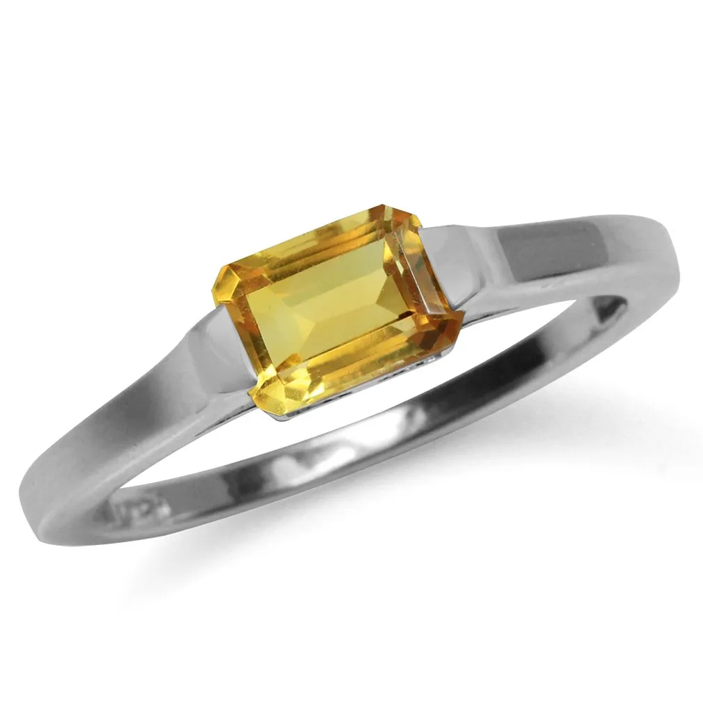 1.04ct Genuine Octagon Citrine White Gold Plated 925 Silver Solitaire Ring Size 7 for All Occasions