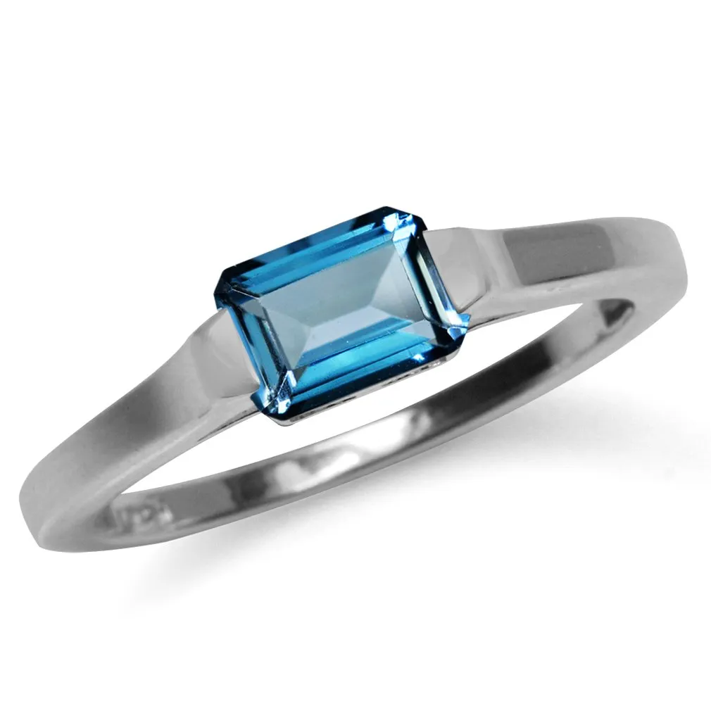 1.14ct London Blue Topaz Octagon Shape Ring in White Gold Plated 925 Sterling Silver - Size 9