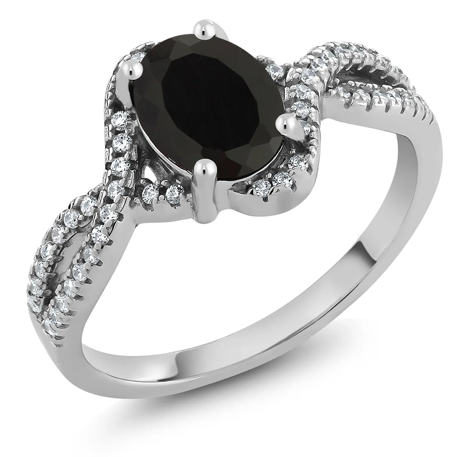 1.67 Cttw Oval Black Onyx Ring in 925 Sterling Silver for Women, Available Sizes 5-9