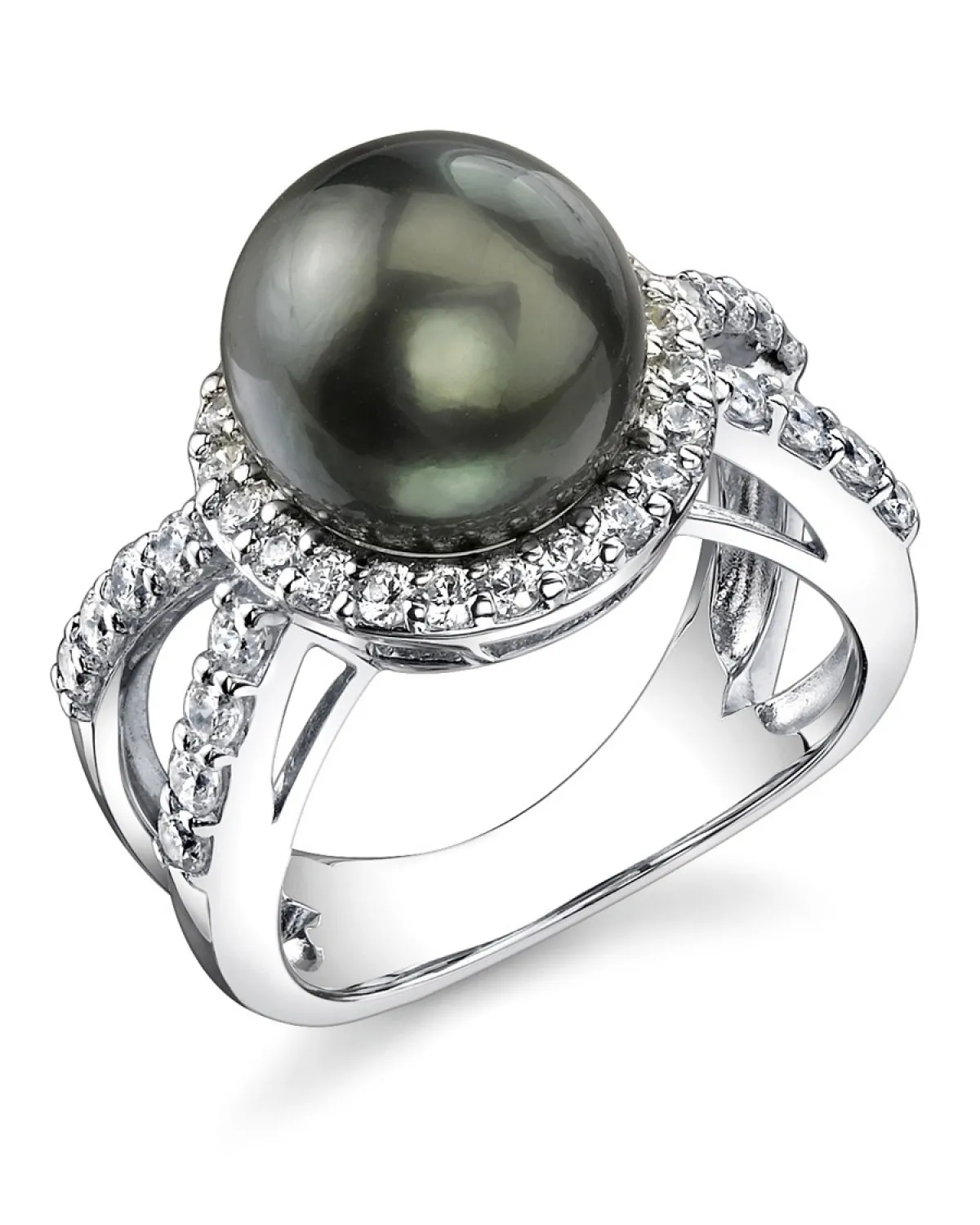 10-11mm Black Tahitian South Sea Cultured Pearl Leah Ring in Sterling Silver - Elegant Women's Jewelry