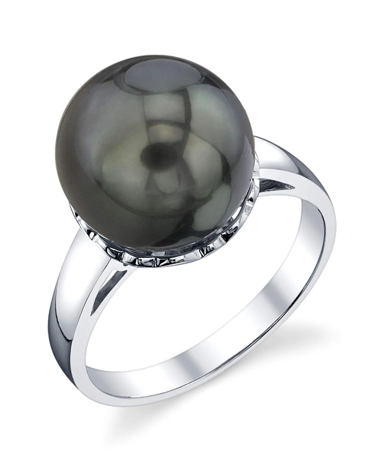 10-11mm Genuine Black Tahitian South Sea Pearl Laurel Ring in Sterling Silver for Women