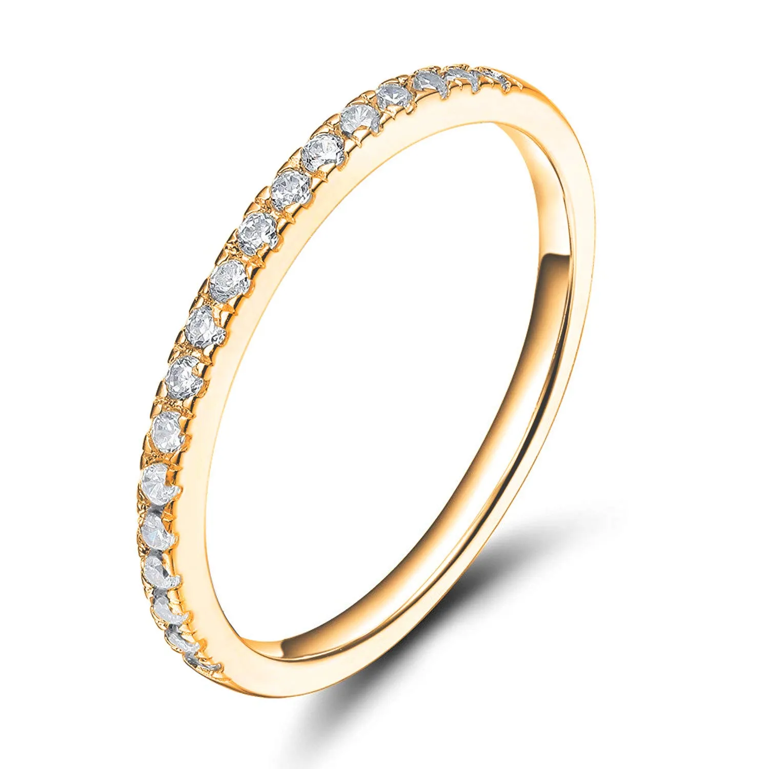 10K Gold Diamond 2MM Half Eternity Stackable Wedding Anniversary Band Ring - White/Yellow/Rose