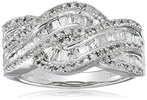 10K White Gold & Diamond Twist Ring - 1/2 cttw, I-J Color, I3 Clarity, Size 5 - Elegant Gift Option