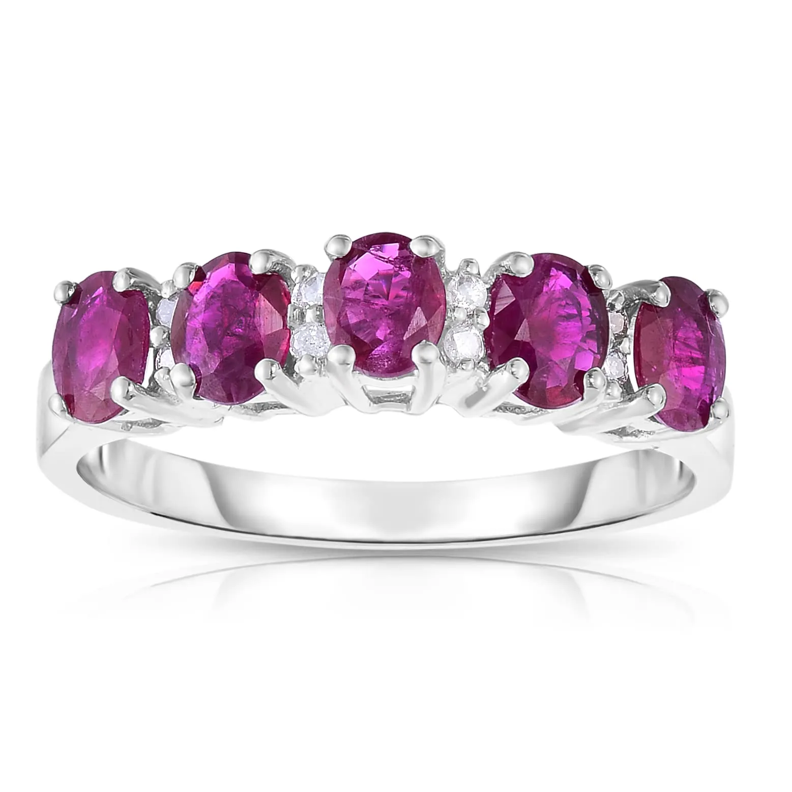 10K White Gold Genuine Ruby Oval Diamond Band Ring for Special Occasions