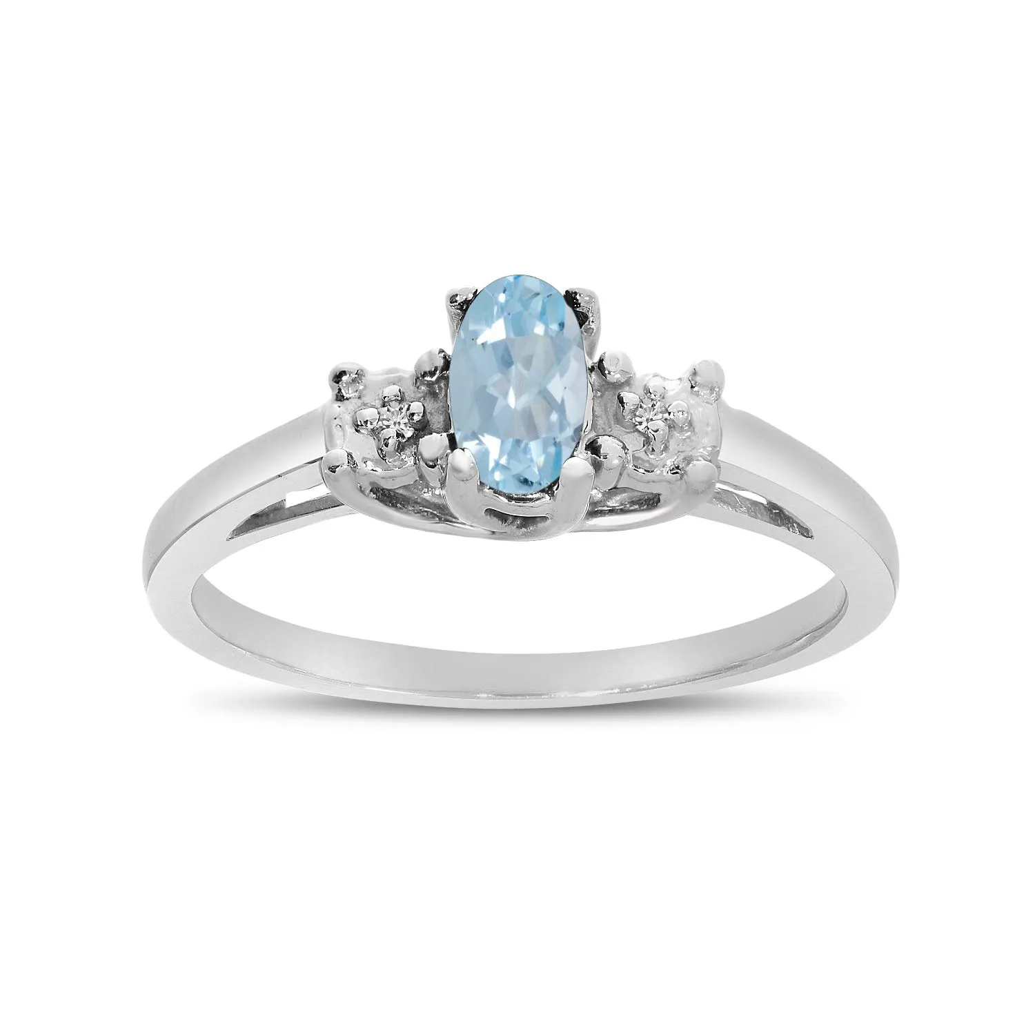 10k White Gold Oval Aquamarine and Diamond Ring, 5x3mm Gemstone, Gift Box Included