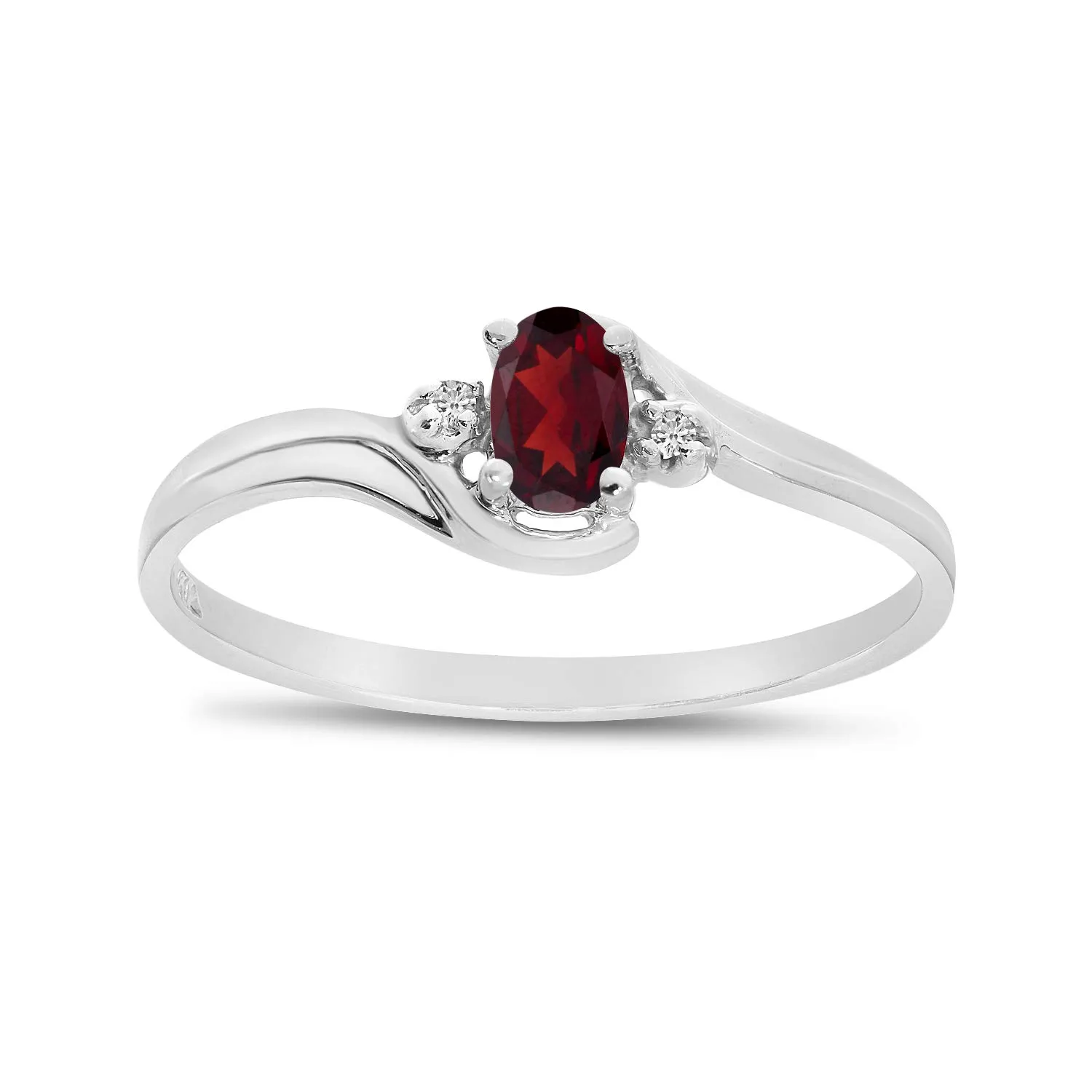 10k White Gold Oval Garnet and Diamond Ring - Genuine 5x3 mm Garnet with Solid Gold Setting