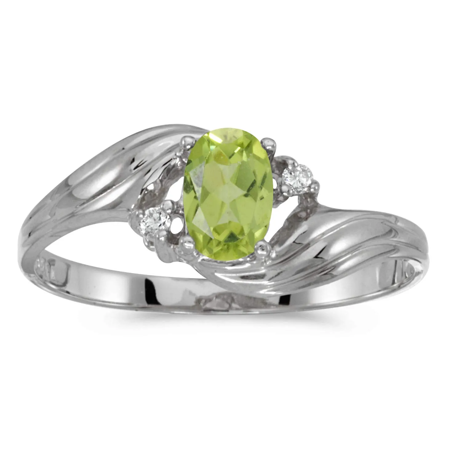 10k White Gold Oval Peridot & Diamond Ring with 6x4 mm Stone - Gift Box & Satisfaction Guarantee