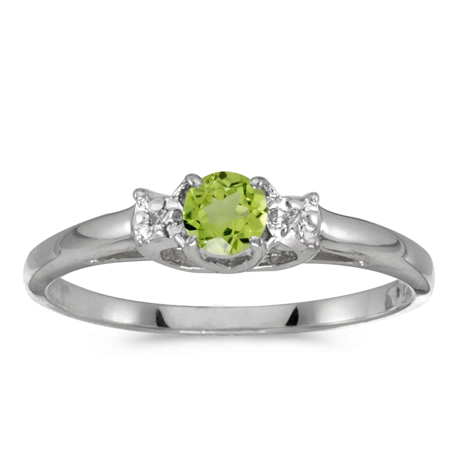 10k White Gold Round Peridot & Diamond Ring, 4mm Natural Peridot, Gift Box Included, 30-Day Guarantee