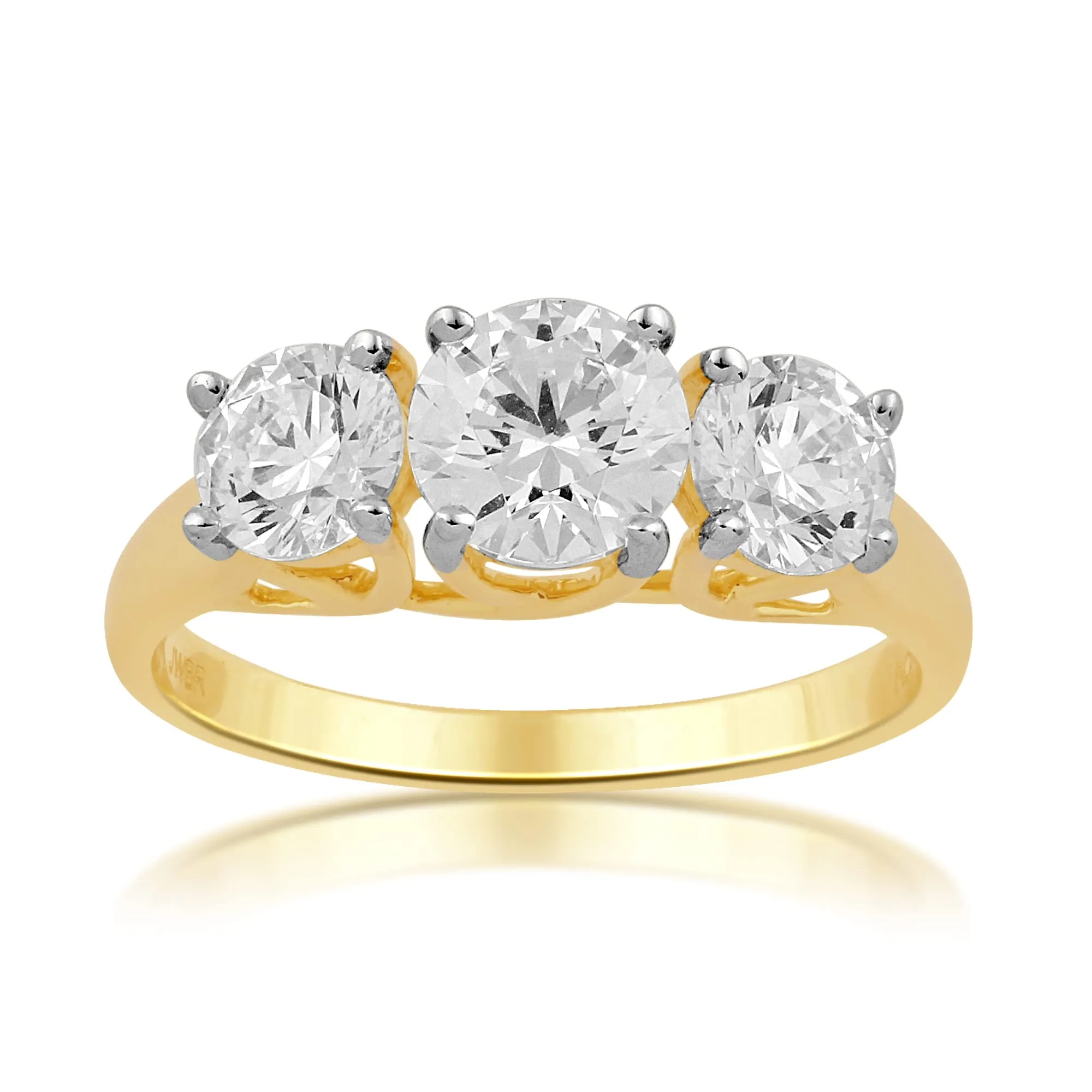 10K Yellow Gold 3 Stone Anniversary Ring with 6.25 MM & 5 MM Round Cubic Zirconia by Jewelili