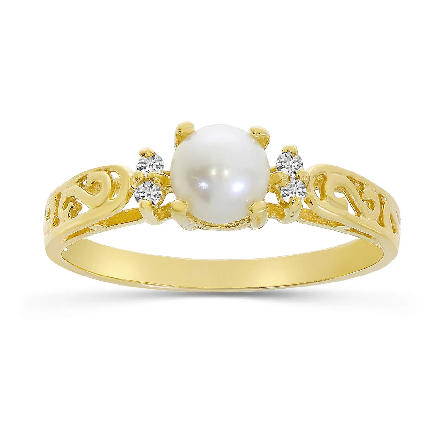 10k Yellow Gold Freshwater Cultured Pearl & Diamond Ring with Gift Box