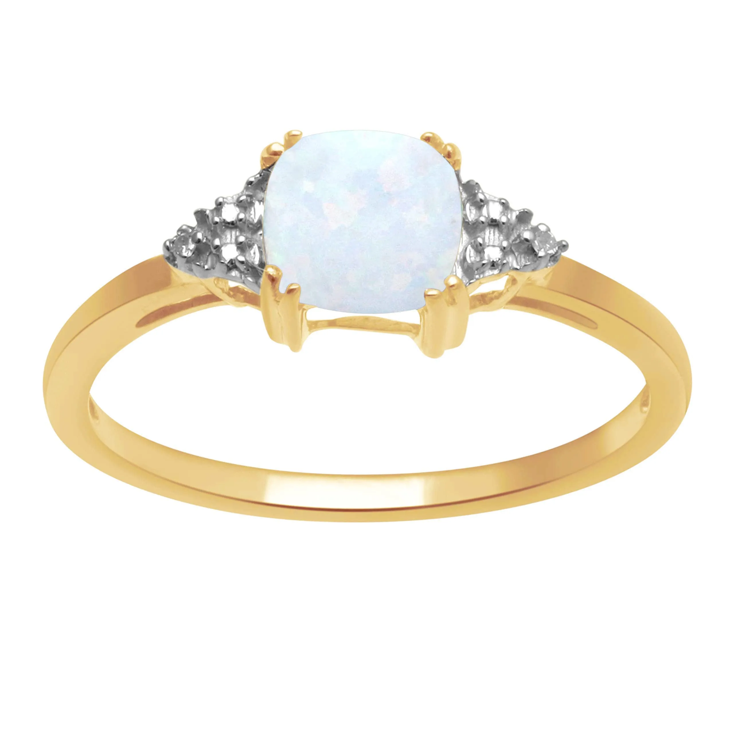 10K Yellow Gold Opal and Diamond Ring - Stunning Cushion Cut, Birthstone Jewelry Gift