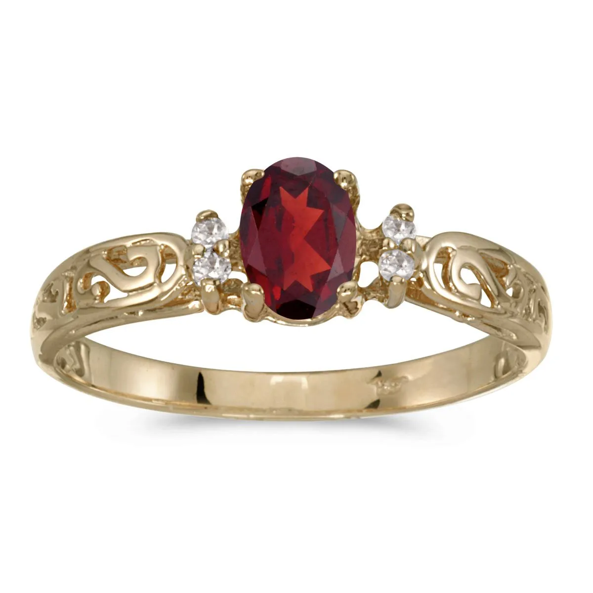 10k Yellow Gold Oval Garnet & Diamond Ring with 6x4 mm Garnet, Includes Gift Box