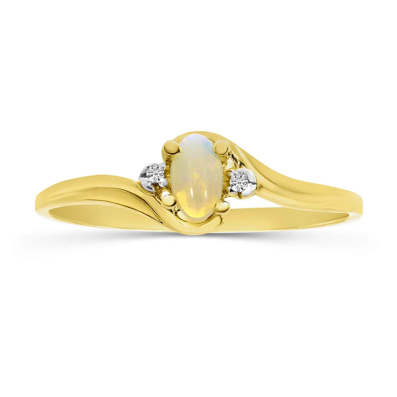 10k Yellow Gold Oval Opal Ring with Diamond Accents – Genuine October Birthstone Jewelry Gift