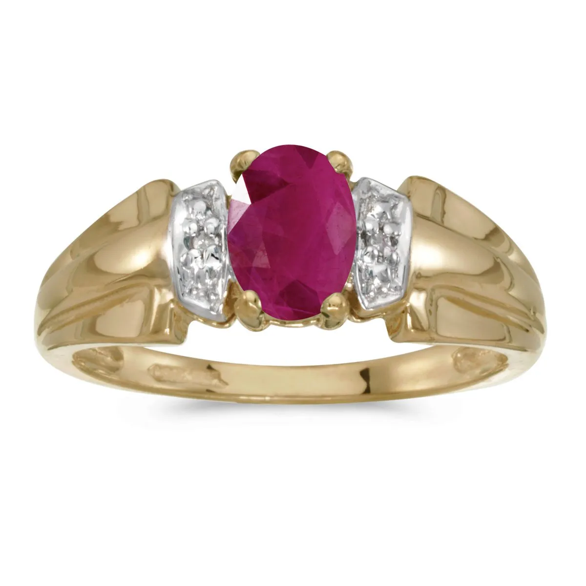 10k Yellow Gold Oval Ruby and Diamond Ring - Genuine 7x5 mm Ruby, Beautiful Gift Box Included