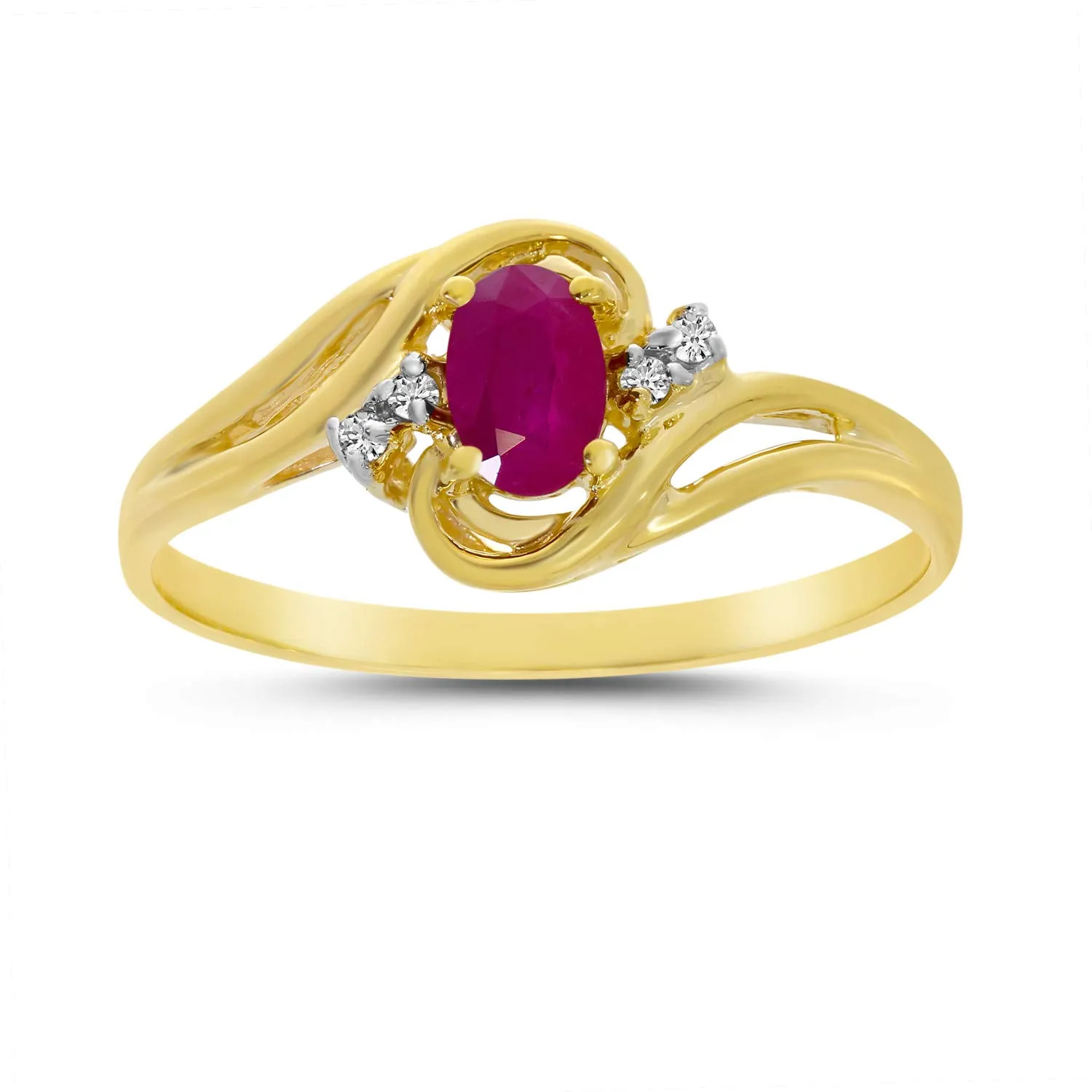 10k Yellow Gold Oval Ruby and Diamond Ring with Genuine 6x4 mm Ruby and 0.36 ct Total Weight