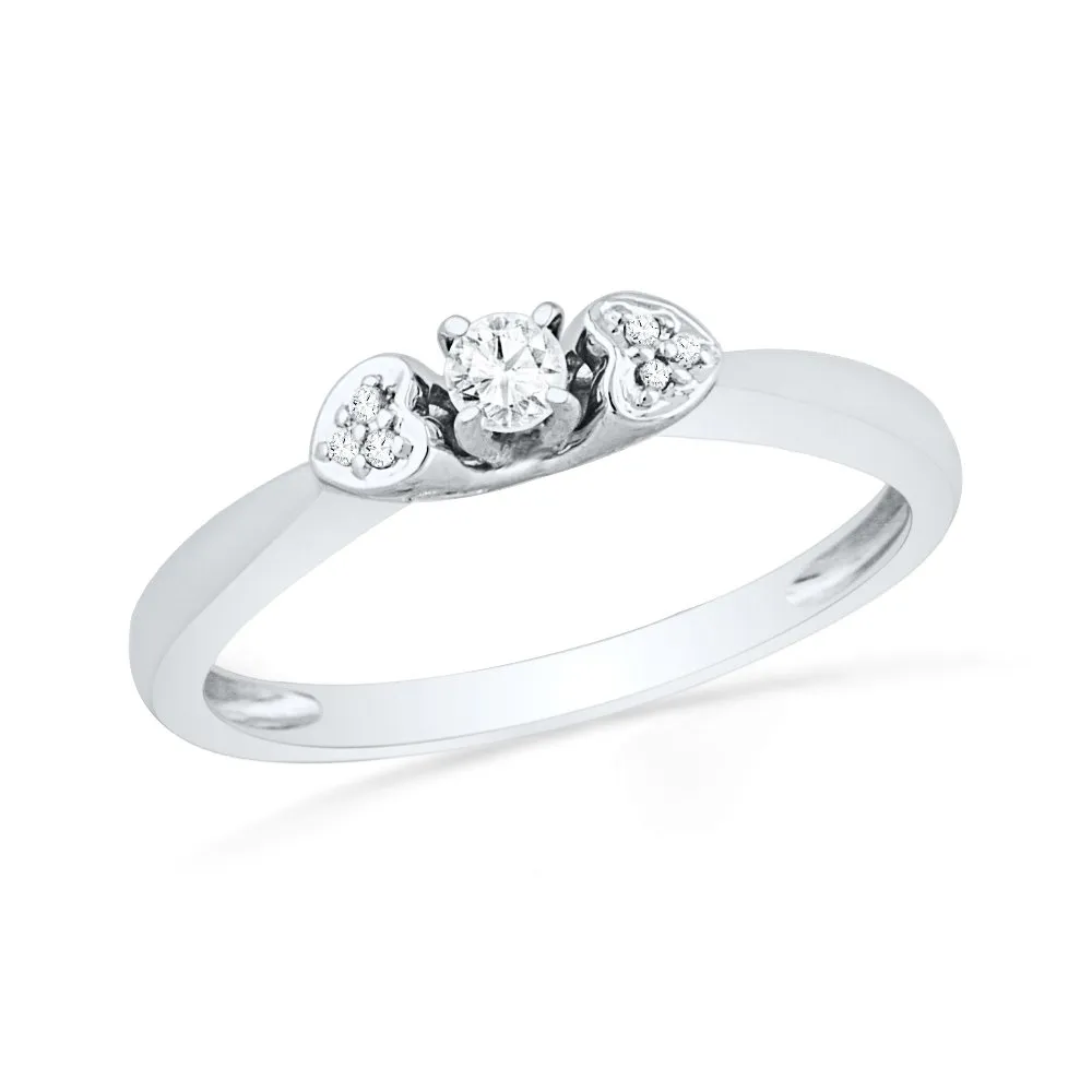 10KT White Gold Round Diamond Heart Promise Ring (1/10 cttw) - Elegant Silver Jewelry Gift