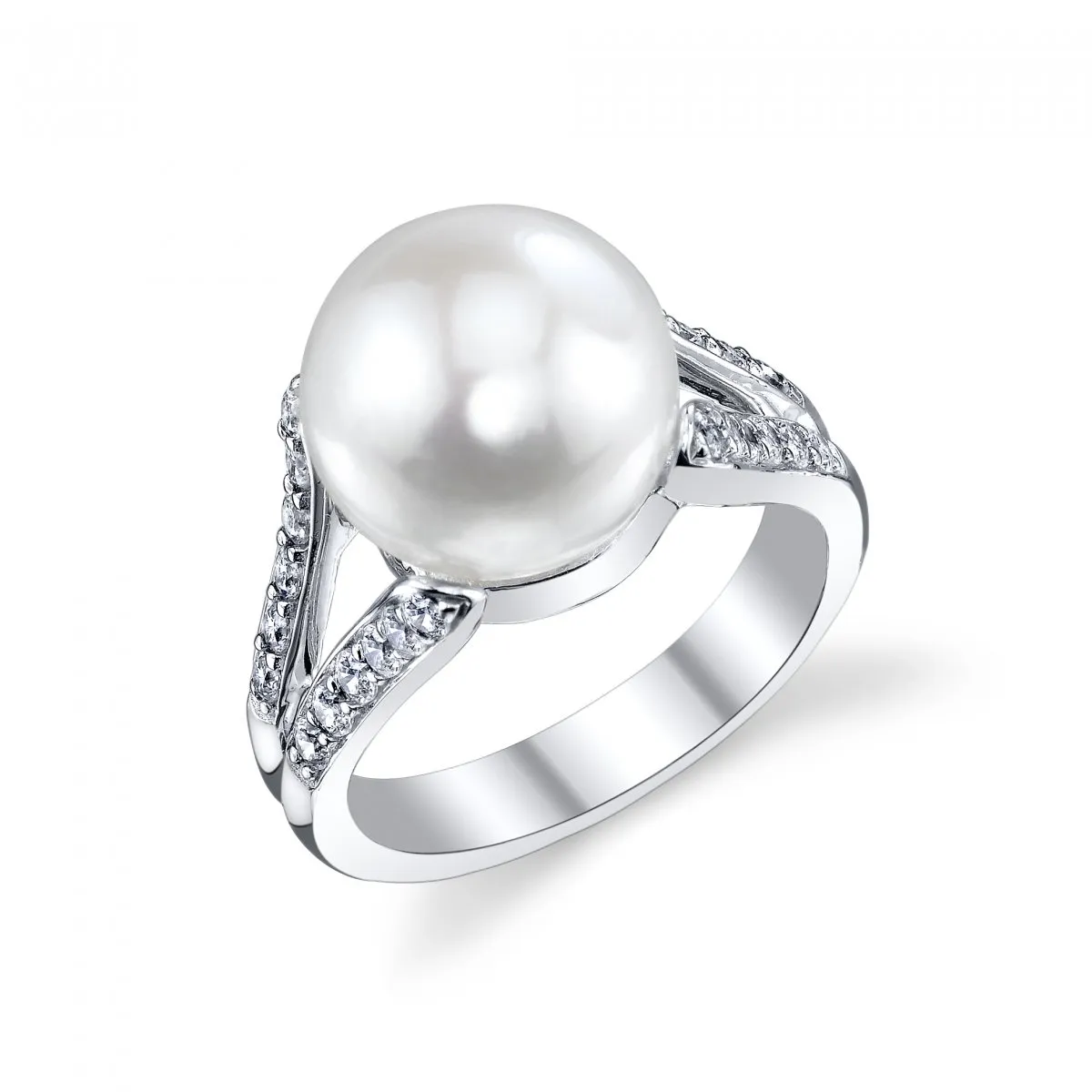 11-12mm Genuine White Freshwater Cultured Pearl & Cubic Zirconia Khloe Ring for Women