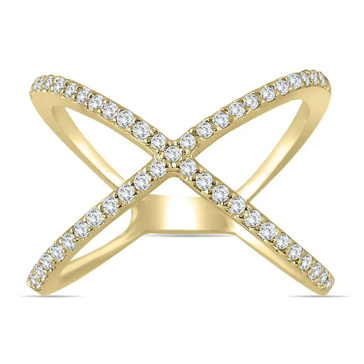 1/2 Carat TW Diamond Criss Cross X Ring in 10K White & Yellow Gold with 45 Sparkling Round Diamonds