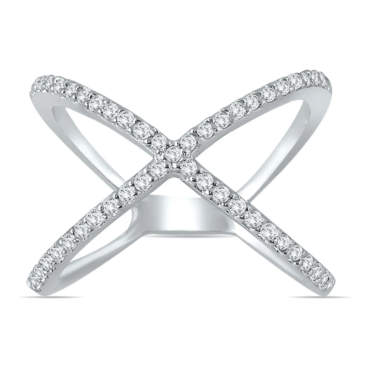 1/2 Carat TW Diamond Criss Cross X Ring in 10K White Gold with 45 Round Diamonds by SZUL