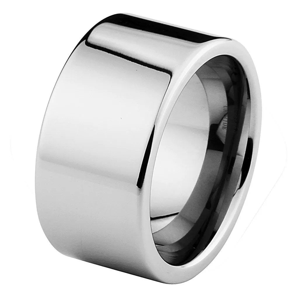 12mm Flat Tungsten Comfort-Fit Wedding Band Ring for Sizes 8 to 15 - Scratch Resistant Design