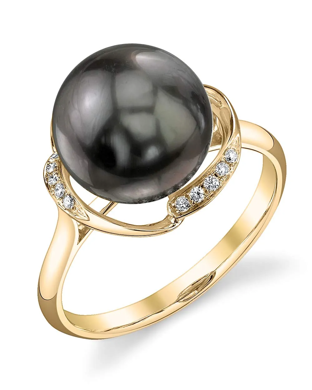 14K Gold Black Tahitian Pearl & Diamond Ruby Ring for Women, 10-11mm, AAA Quality, Elegant Gift