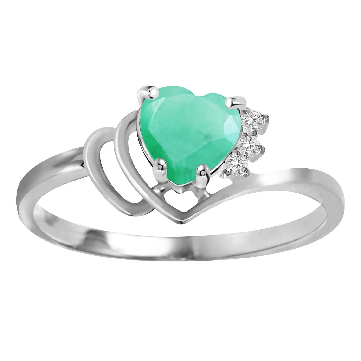 14k Gold Heart-shaped Natural Emerald Ring with Genuine Diamonds - Galaxy Gold GG