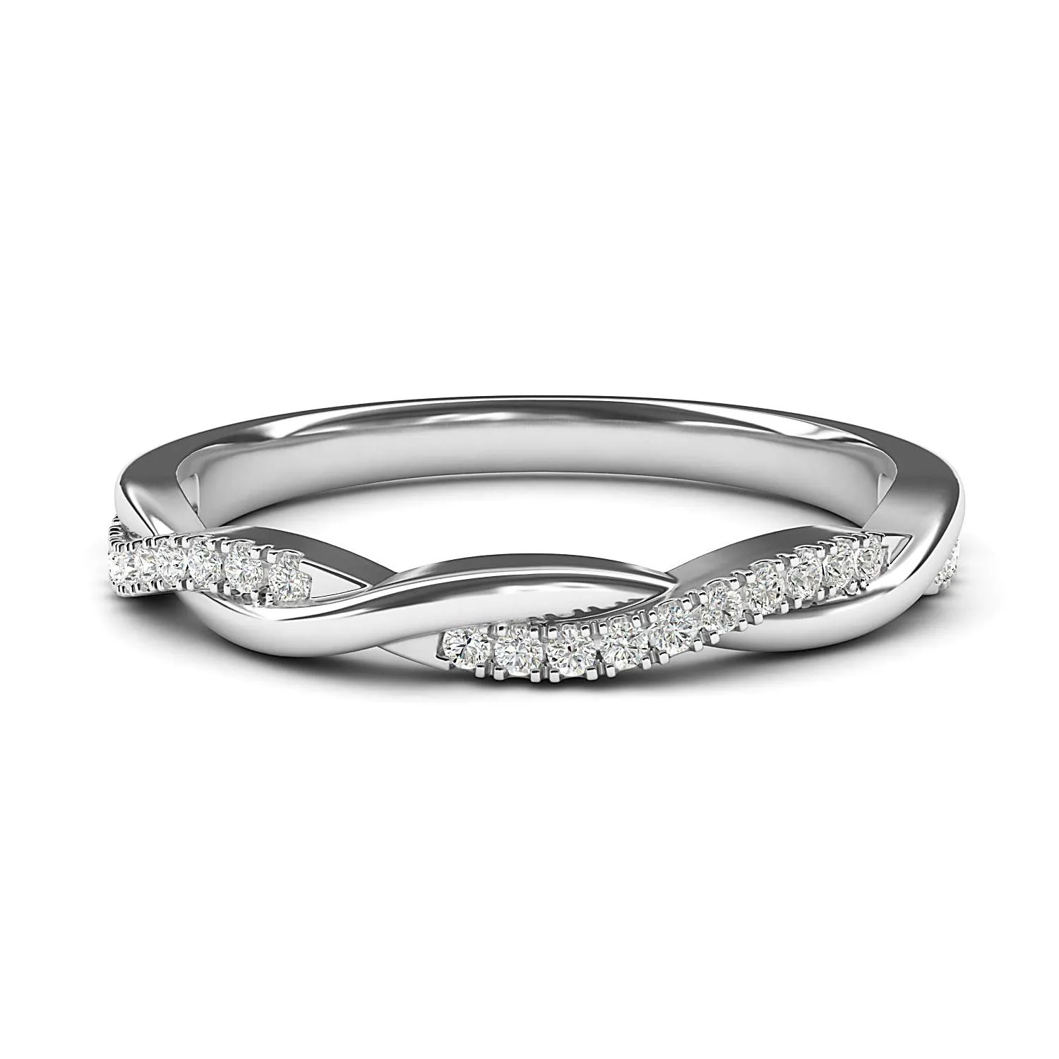 14k White Gold 2.5mm Petite Twisted Vine Simulated Diamond Wedding Band by THELANDA