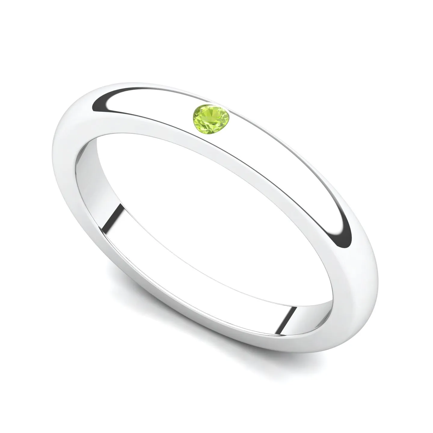 14k White Gold Bezel Set Peridot Band Ring - 0.03 Carat, Natural Gemstone, USA Made