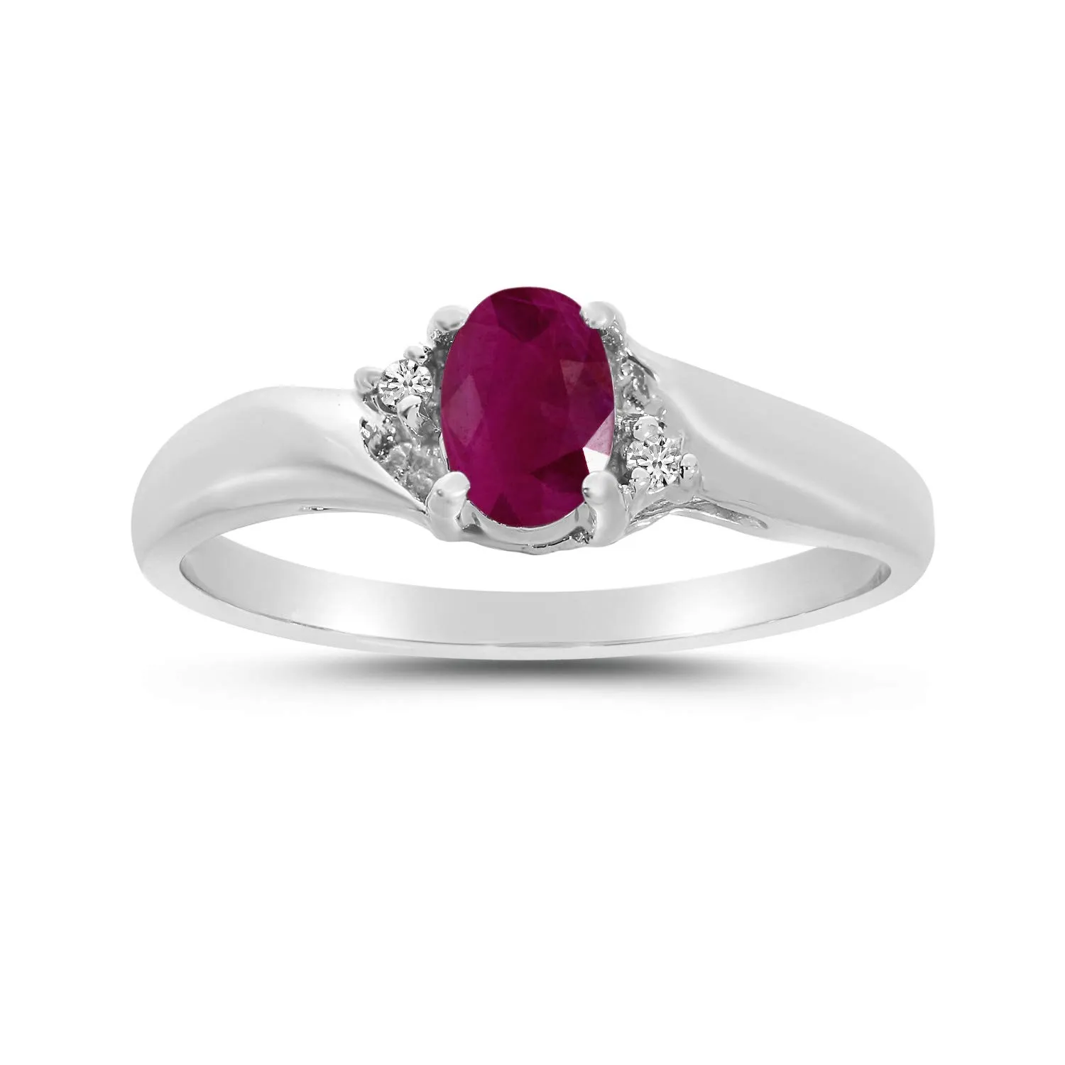 14k White Gold Oval Ruby and Diamond Ring with 6x4 mm Ruby, Includes Gift Box and Satisfaction Guarantee