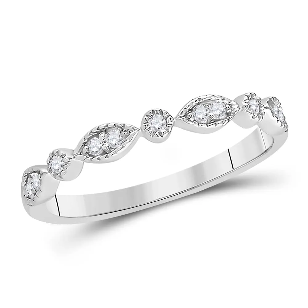 14K White Gold Women's Round Diamond Stackable 1/10 Cttw Engagement Wedding Ring Band