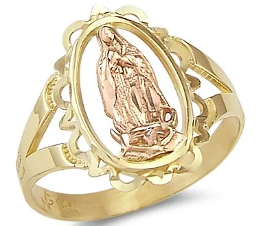 14k Yellow & Rose Two Tone Gold Virgin Mary Ring - Elegant Gift for All Occasions