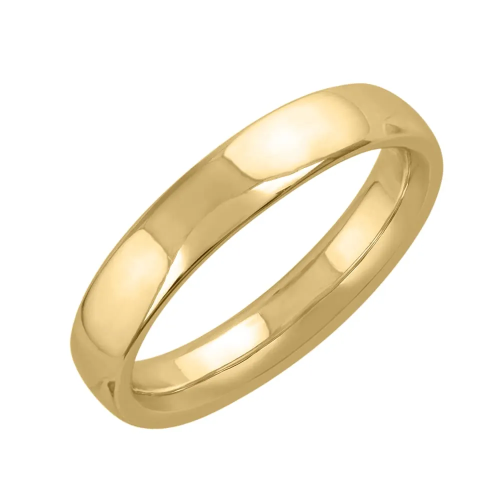 14K Yellow Gold 4mm Hollow Wedding Band, Lightweight Design, No Resizing Available