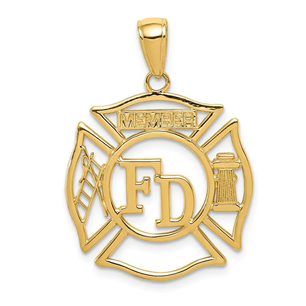 14k Yellow Gold Fire Department Member Shield Pendant - Unique Gift for Emergency Service Heroes