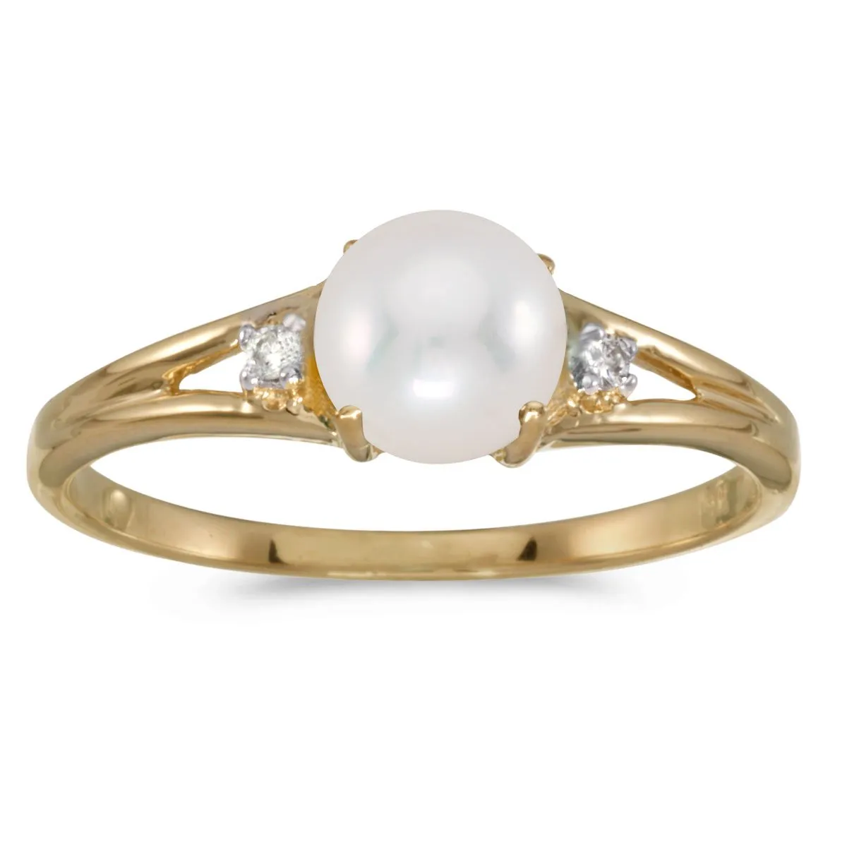 14k Yellow Gold Freshwater Cultured Pearl & Diamond Ring with Gift Box - Size 4.5mm Pearl