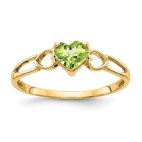 14K Yellow Gold Heart Ring with Green Peridot, August Birthstone Jewelry - Stunning Gift Packaging