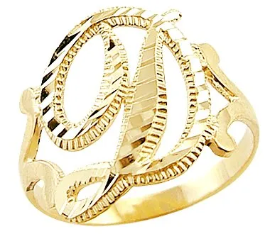 14k Yellow Gold Initial Letter Ring - Elegant Gift for Women & Men, Perfect for Any Occasion