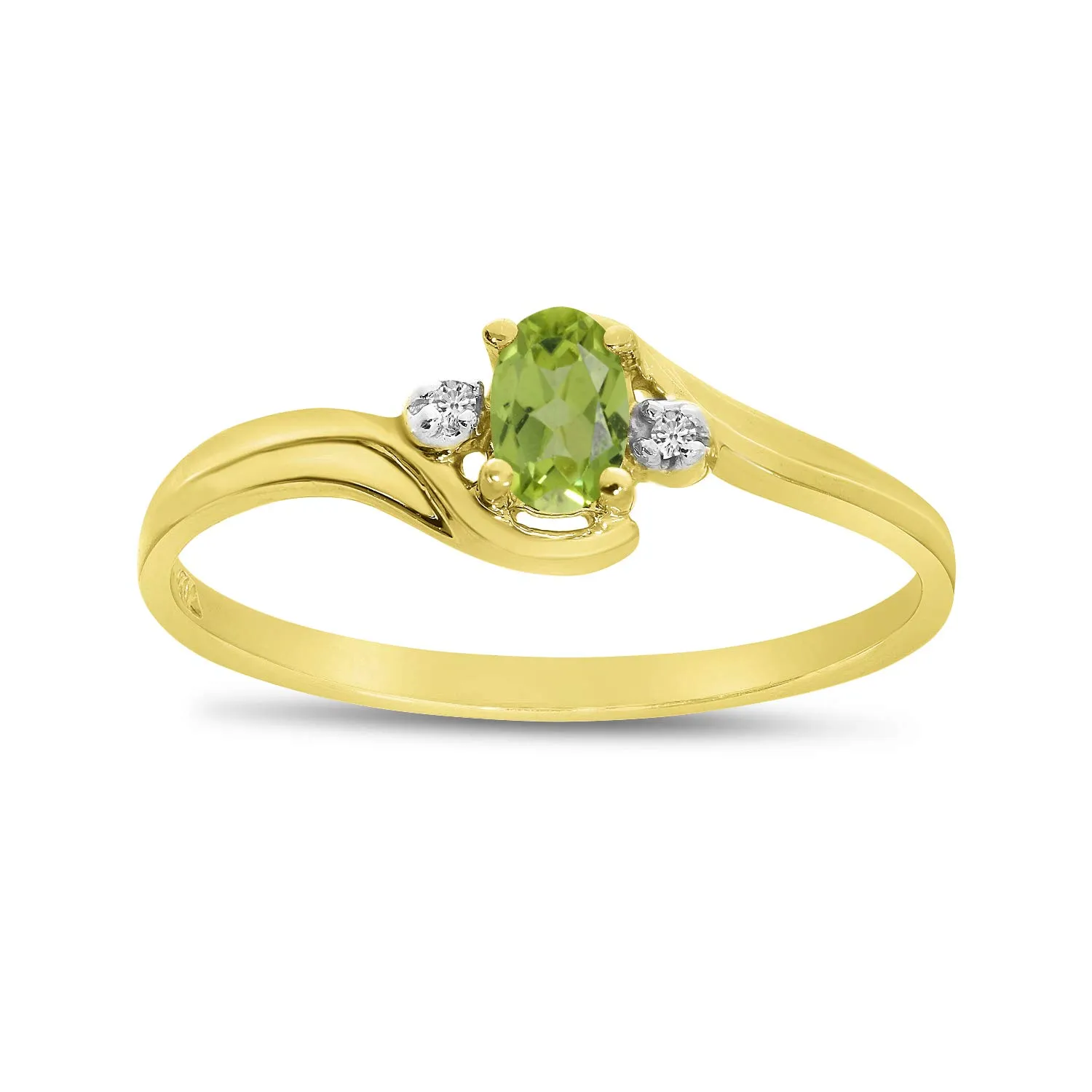 14k Yellow Gold Oval Peridot & Diamond Ring with Gift Box - 5x3 mm Peridot, 0.19 ct Total Weight