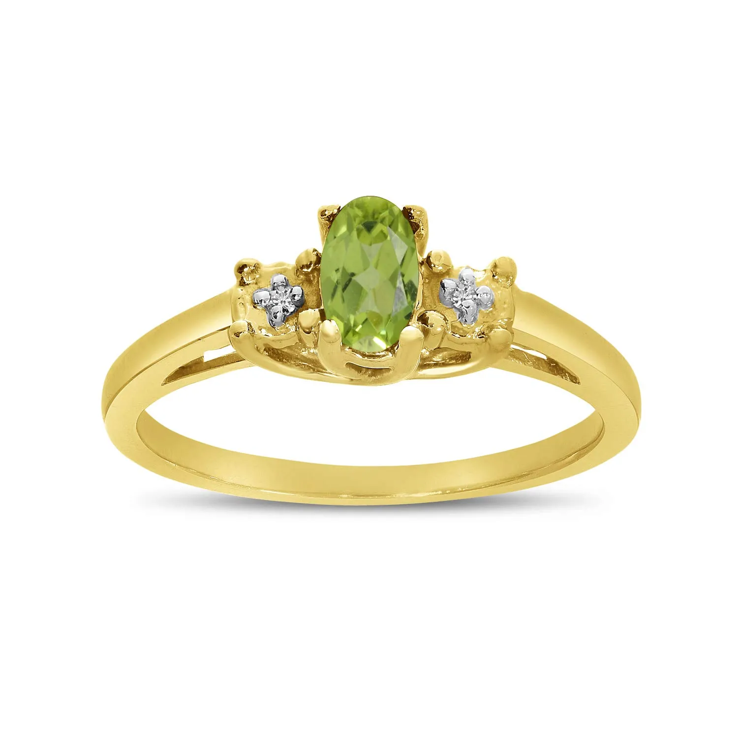 14k Yellow Gold Oval Peridot and Diamond Ring with 5x3 mm Genuine Natural Peridot