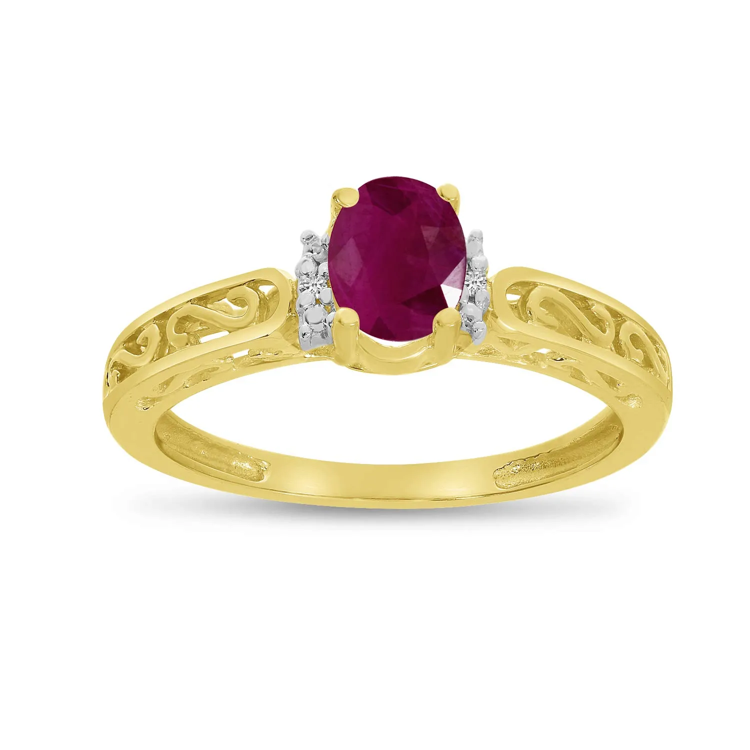 14k Yellow Gold Oval Ruby & Diamond Ring with 6x4 mm Ruby, Gift Box Included, Satisfaction Guaranteed