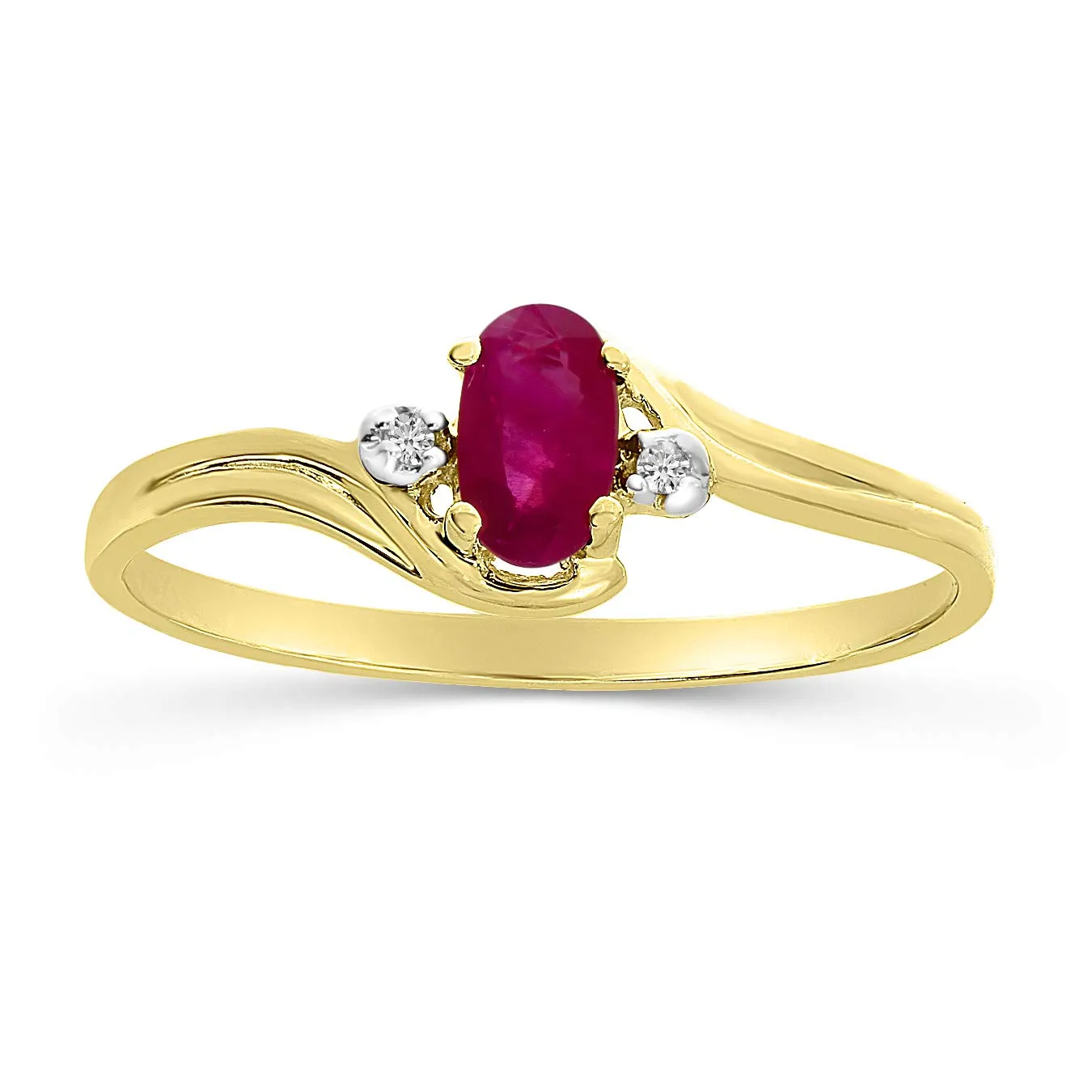 14k Yellow Gold Oval Ruby and Diamond Ring with Gift Box, Genuine 5x3 mm Ruby and Diamond Accents