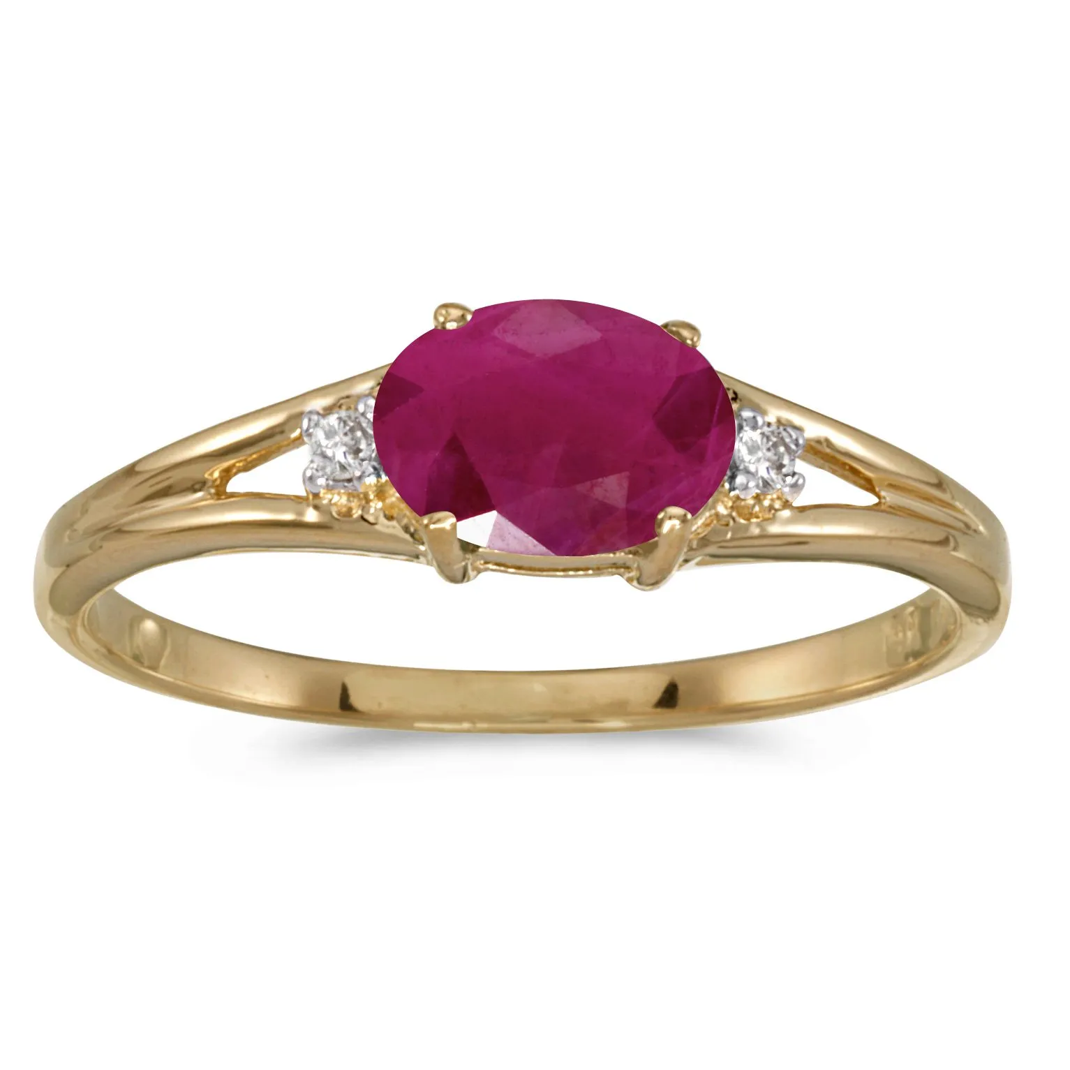 14k Yellow Gold Oval Ruby Diamond Ring 6x4 mm Genuine Ruby with Gift Box & Satisfaction Guarantee