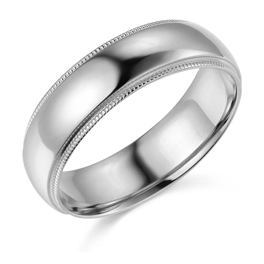 14k Yellow or White Gold 6mm Comfort Fit Plain Milgrain Wedding Band - Timeless Elegance