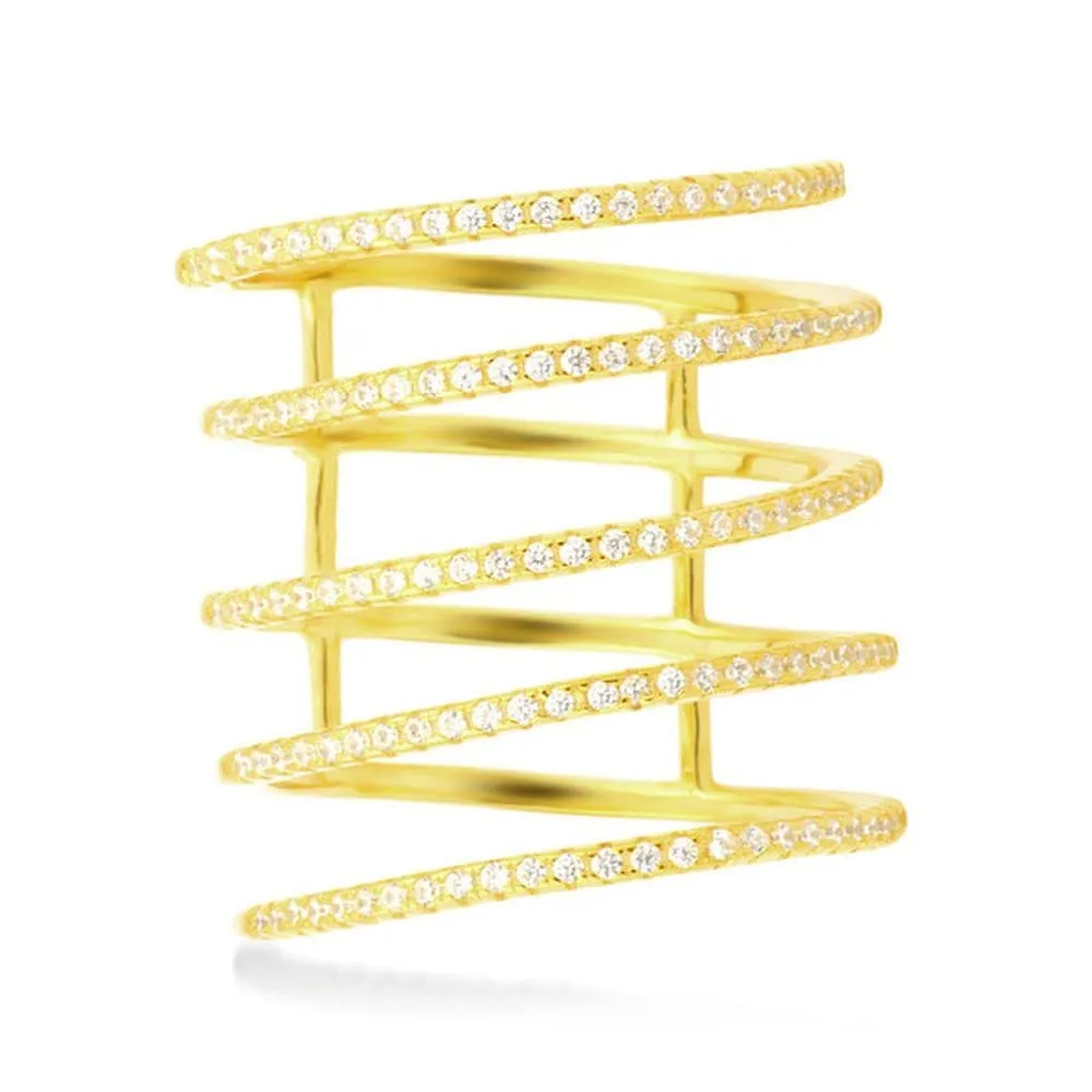 18K Yellow Gold Over Sterling Silver Spiral Pave Ring with White Cubic Zirconia - Size Options Available