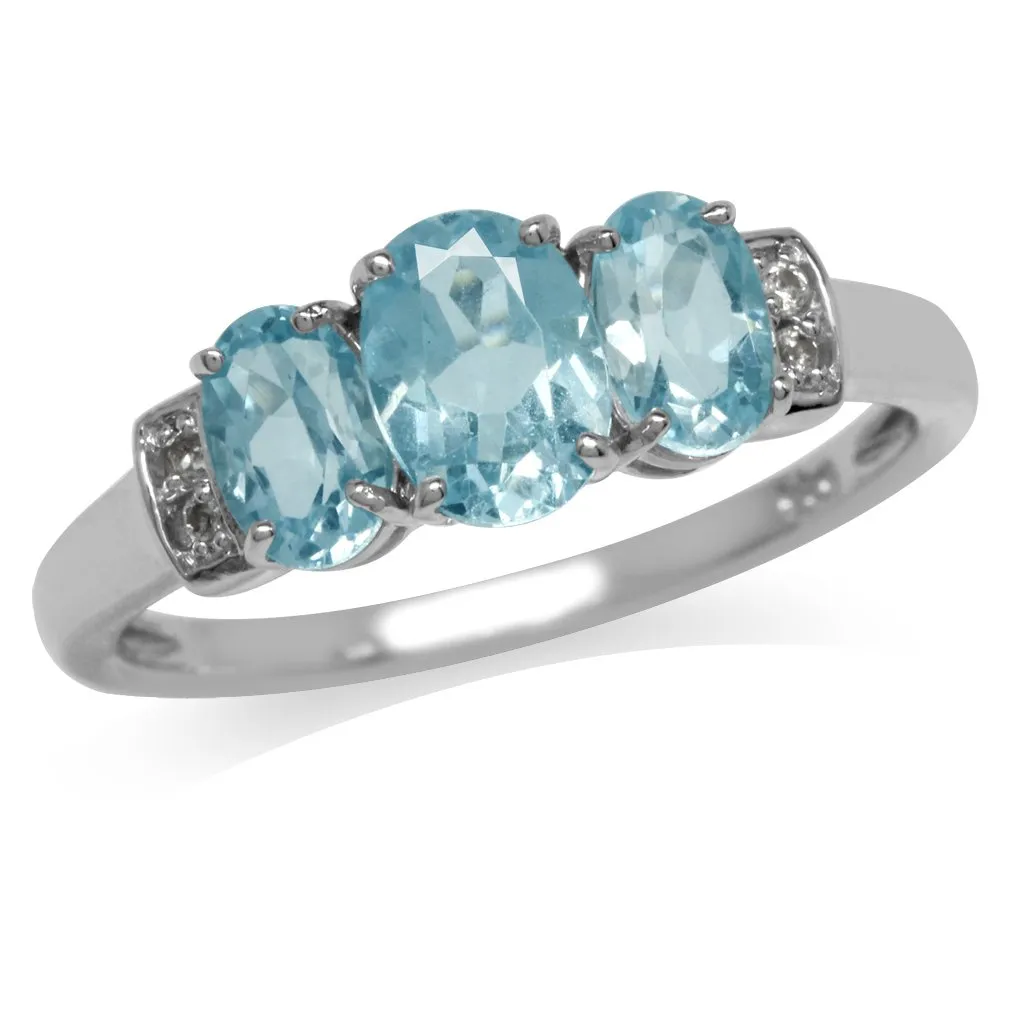 2.06ct Blue Topaz 3 Stone Ring in White Gold Plated 925 Sterling Silver by Silvershake