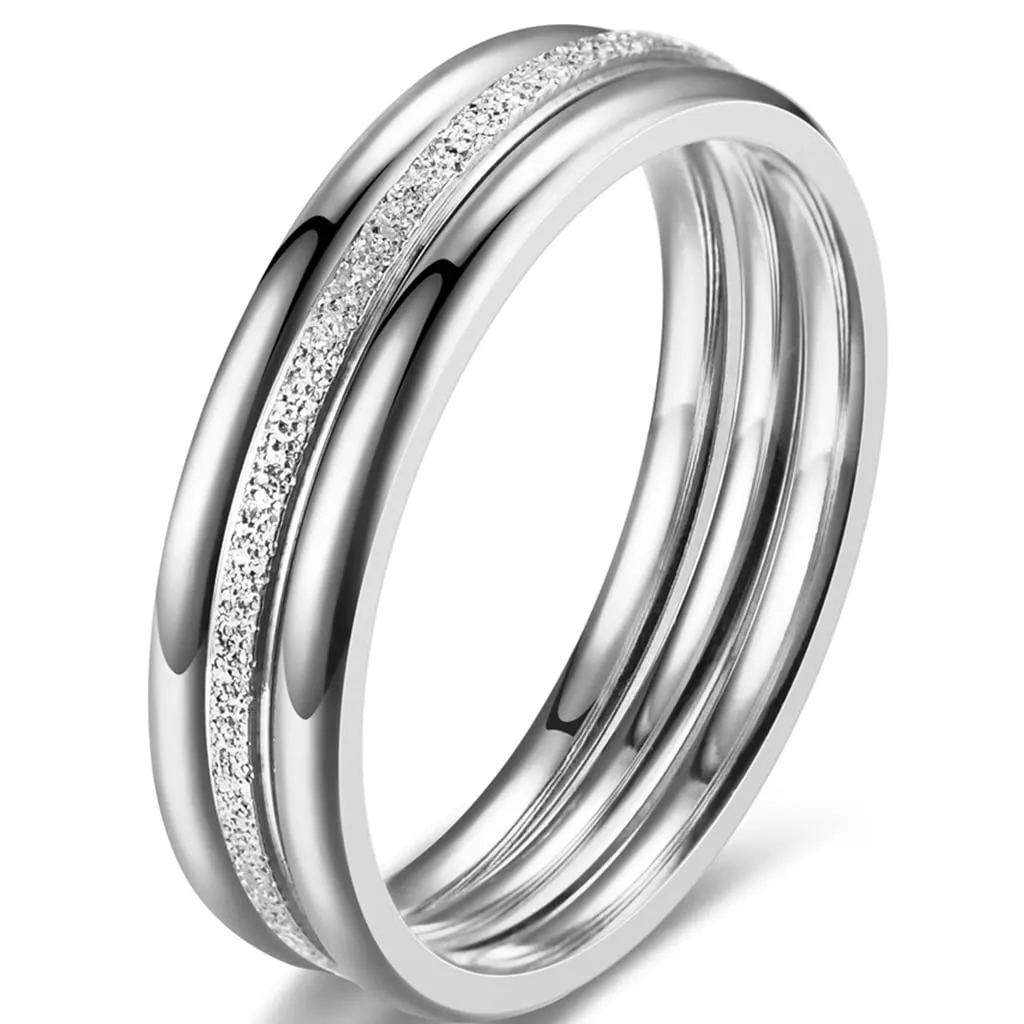 2mm Stainless Steel Three-in-One Stackable Wedding Band Ring, Sand Brushed Finish, Durable & Safe