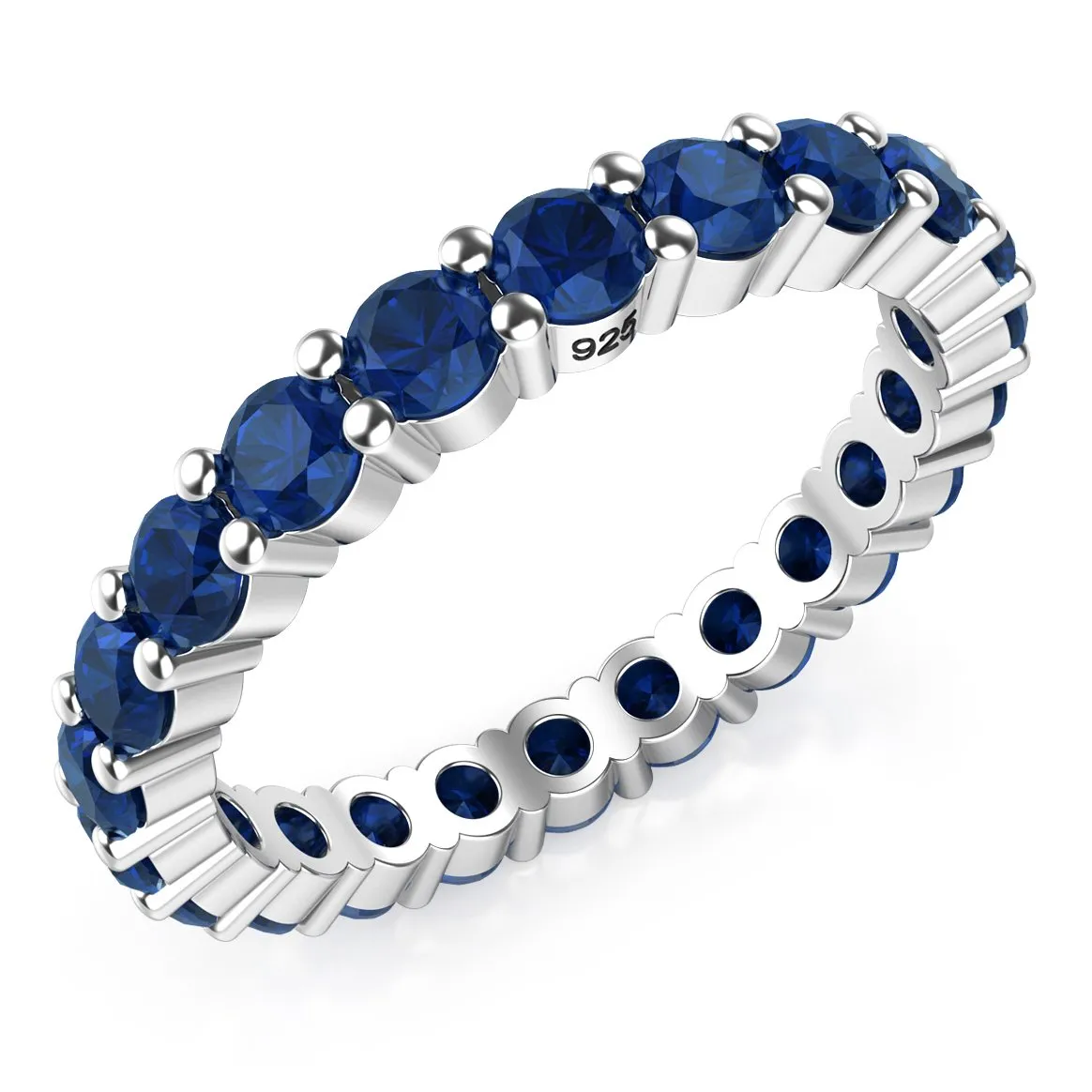 3.50MM Sterling Silver 925 Blue CZ Eternity Wedding Band Ring with Rhodium Plating