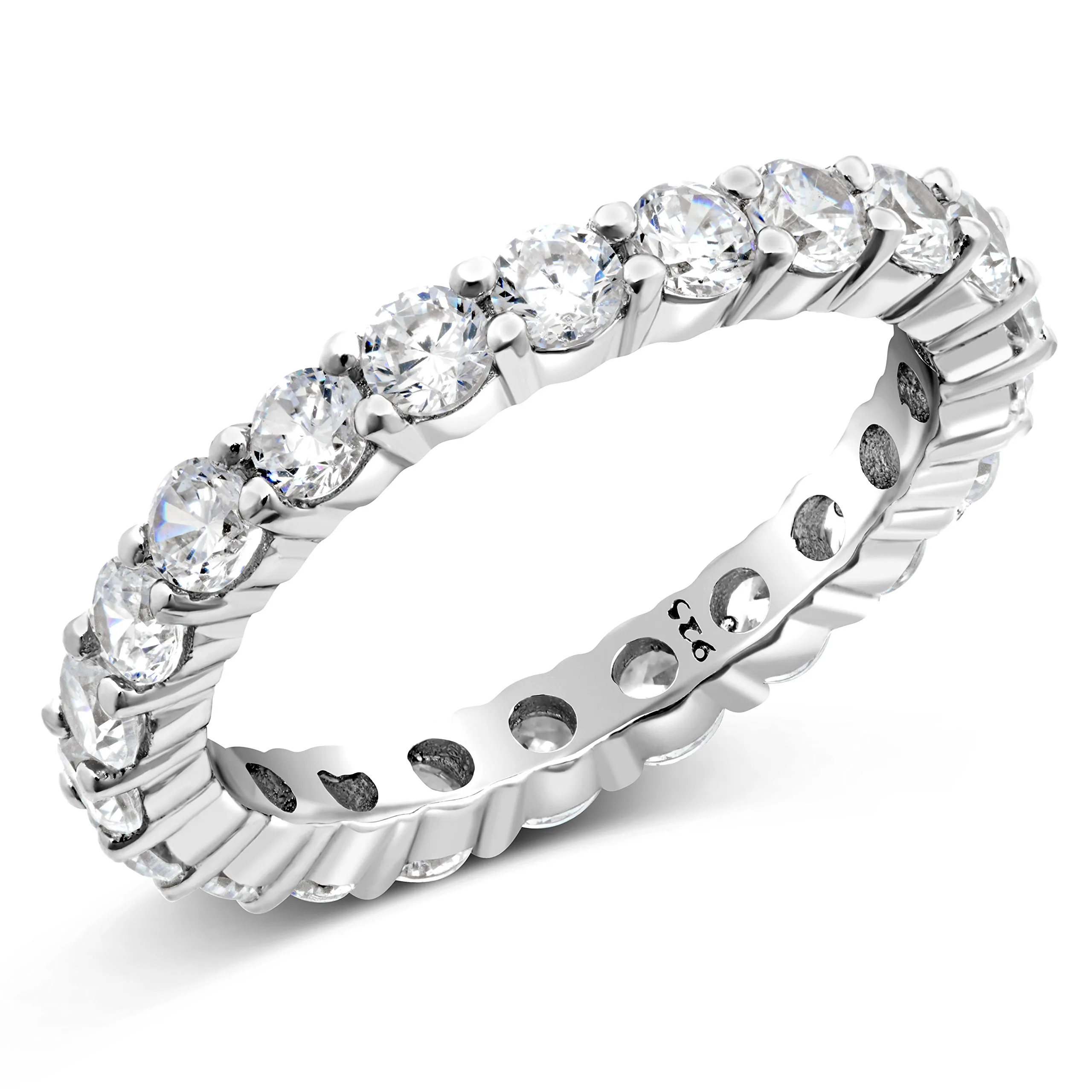 3.50MM Sterling Silver 925 CZ Eternity Engagement Wedding Band Ring - Rhodium Plated